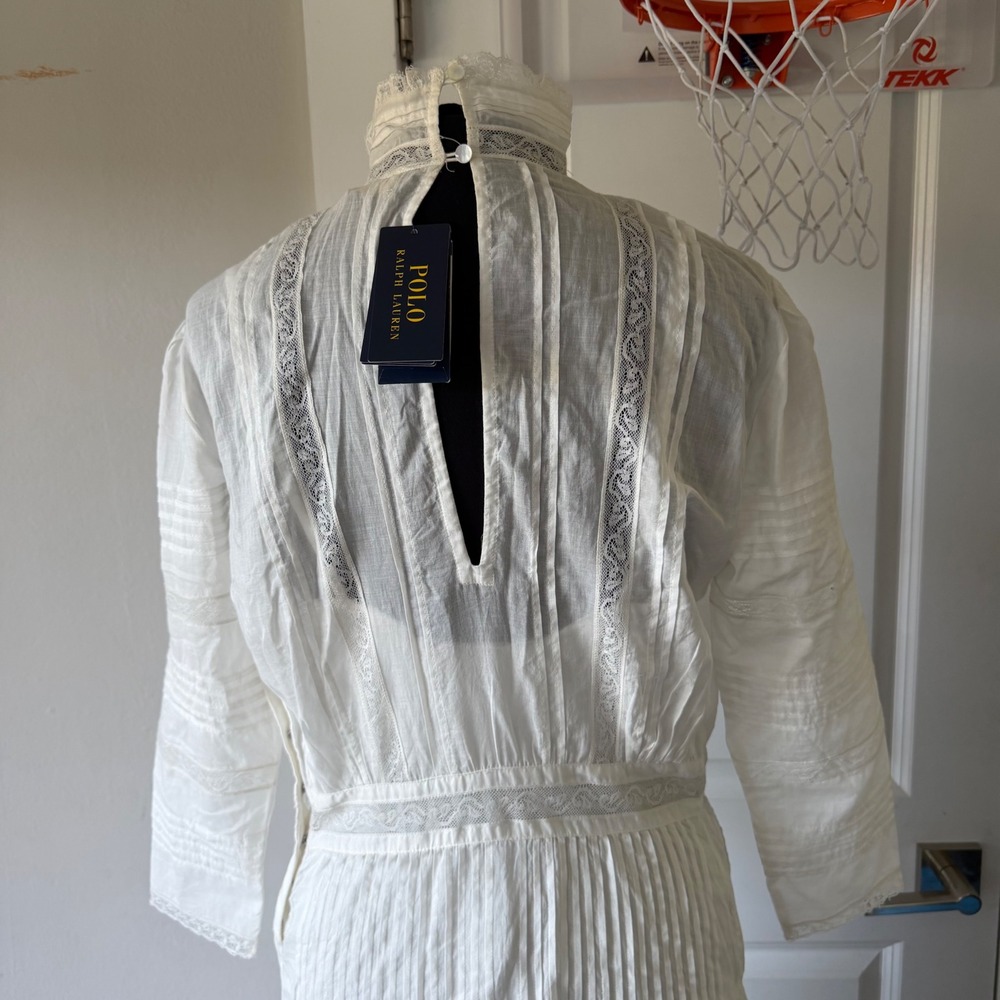 Polo Ralph Lauren Cream Lace Pintuck Edwardian Maxi Dress Vintage Style Size 4 - Picture 10 of 16